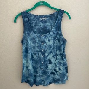 Blue Tye-Dye Button-up Tank Top